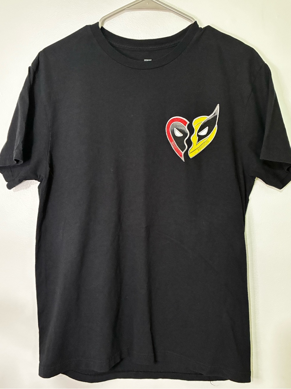 Marvel Black Short-Sleeve Tee with Red and Yellow Heart Mask Graphic